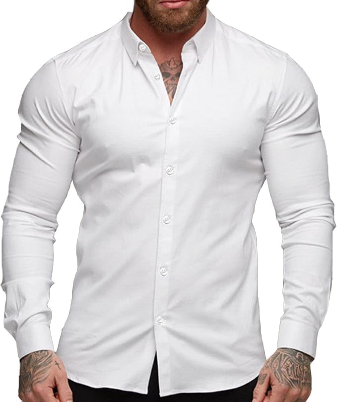 Manatsulife Men's Business Shirt, Long Sleeve, Regular Collar, No-Iron, Stretch (JP, Alphabet, 3XL, White)
