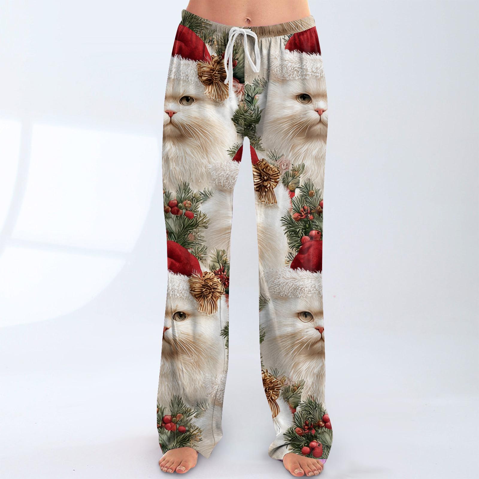 

Женские повседневные модные брюки с рождественским принтом, плюшевые повседневные брюки XL белый