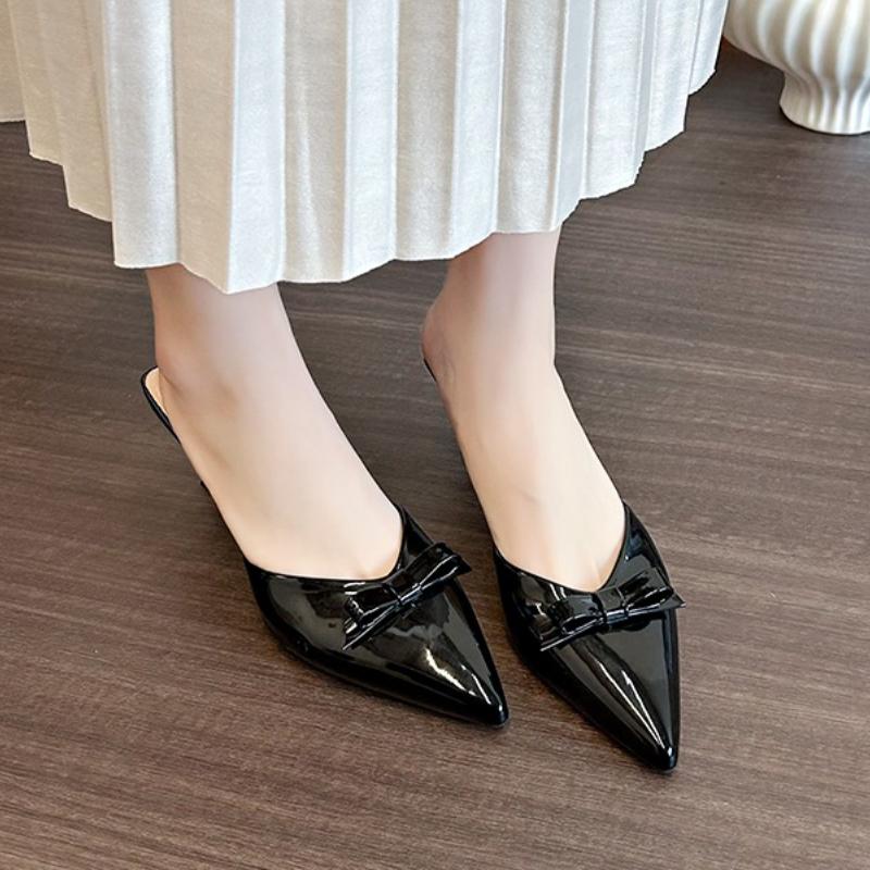 Fashion High Heel Women Sandals 2025 Stiletto Patent Leather Summer Outdoor Sexy Ladies Bow Designer Closed Toe Women Sandals