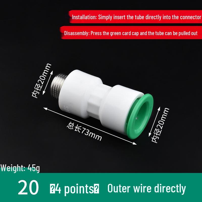 PPR Water Pipe Quick Connector, 4 & 6 Points, No-Melt, Direct Plug-In, 20/25 PE for Cold/Hot Water