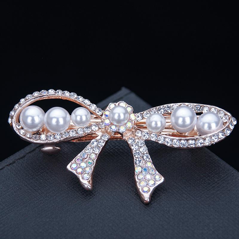 Hair Accessories Rhinestone Bow Hair Clip, Adult Pearl Horizontal Clip, Ponytail Clip, Top Clip, Spring Clip, Small Pearl Hair Clip