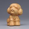 Cliff Cypress Wood Carved Teddy Dog Tea Pet - Zodiac Puppy Ornament for Home Decoration