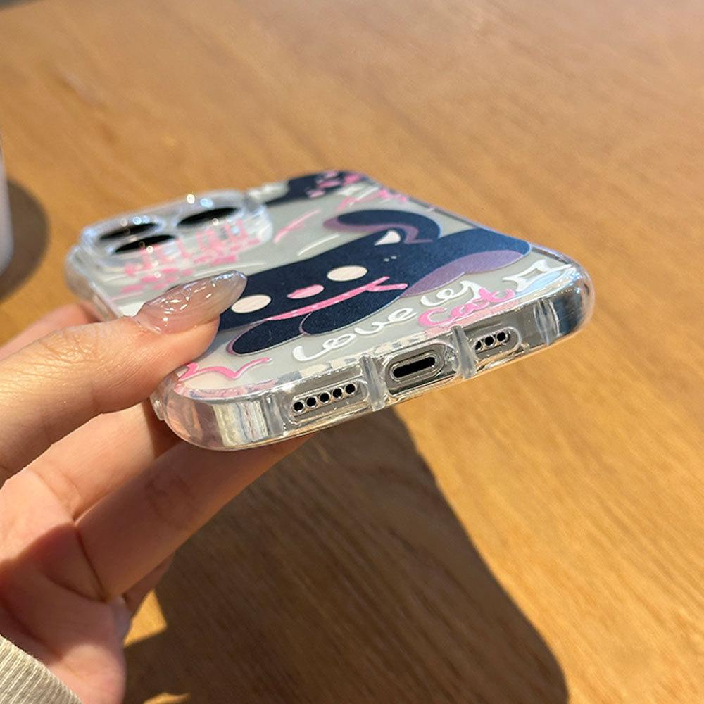 Urechi de pisică Potrivite pentru husă telefon mobil Apple 16 Husă de protecție iPhone 15 14pro Brățară 13 Transparent 12 Carcasă moale