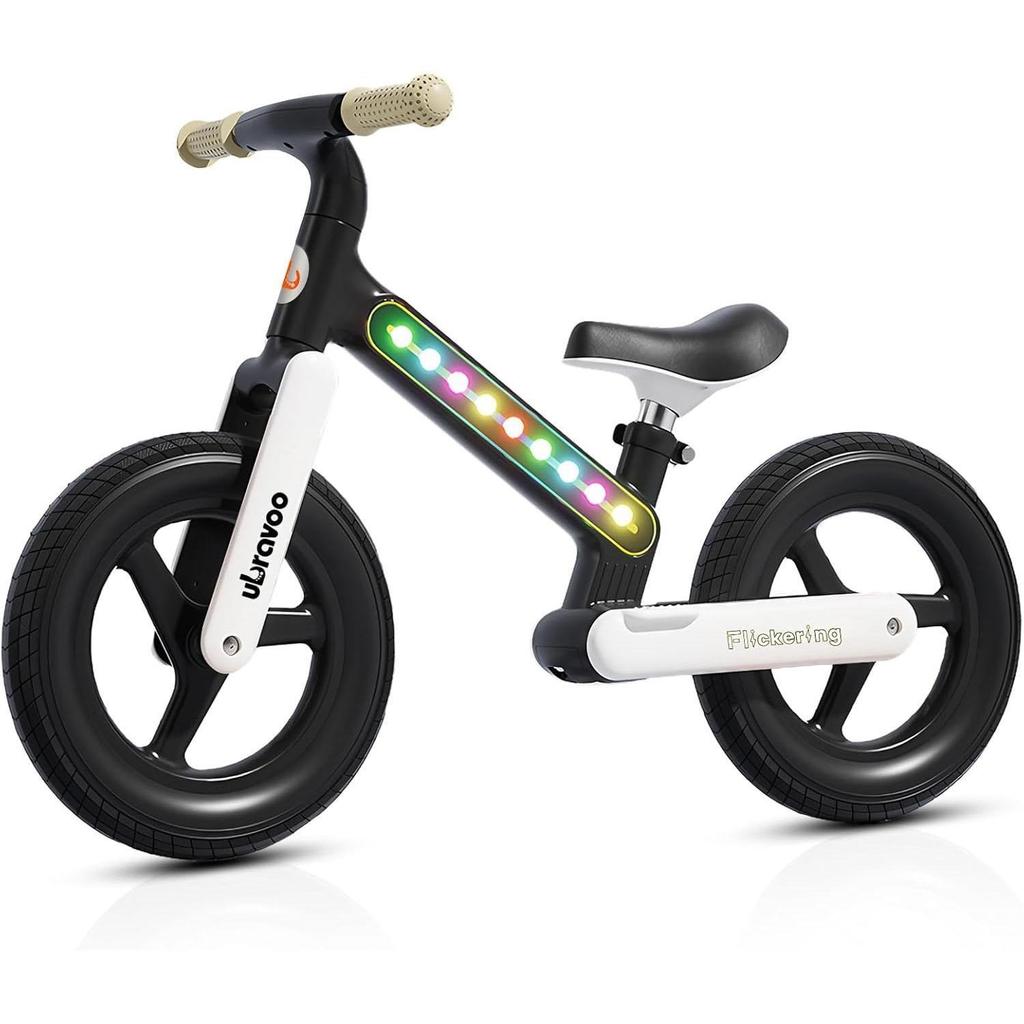 Ubravoo Rower dziecięcy Fit in Joy, 30CM/12 cali, lekki, nylonowy rower dziecięcy z ramą oświetleniową LED, rower treningowy bez pedałów dla dzieci w wieku od 3 do 7 lat
