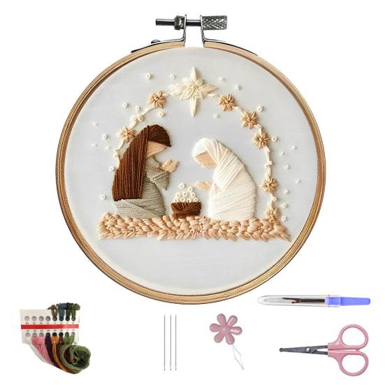 Zestaw do haftu świątecznego dla początkujących i dorosłych Zestaw do haftu krzyżykowego Domek na drzewie krasnala z tamborkiem, igłami i nicią