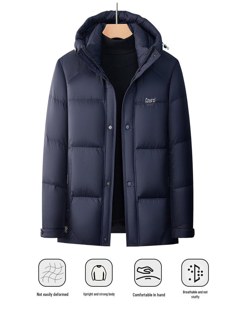 Men's Winter Hooded Short Down Jacket - Thick, Warm, 90% White Duck Down Coat