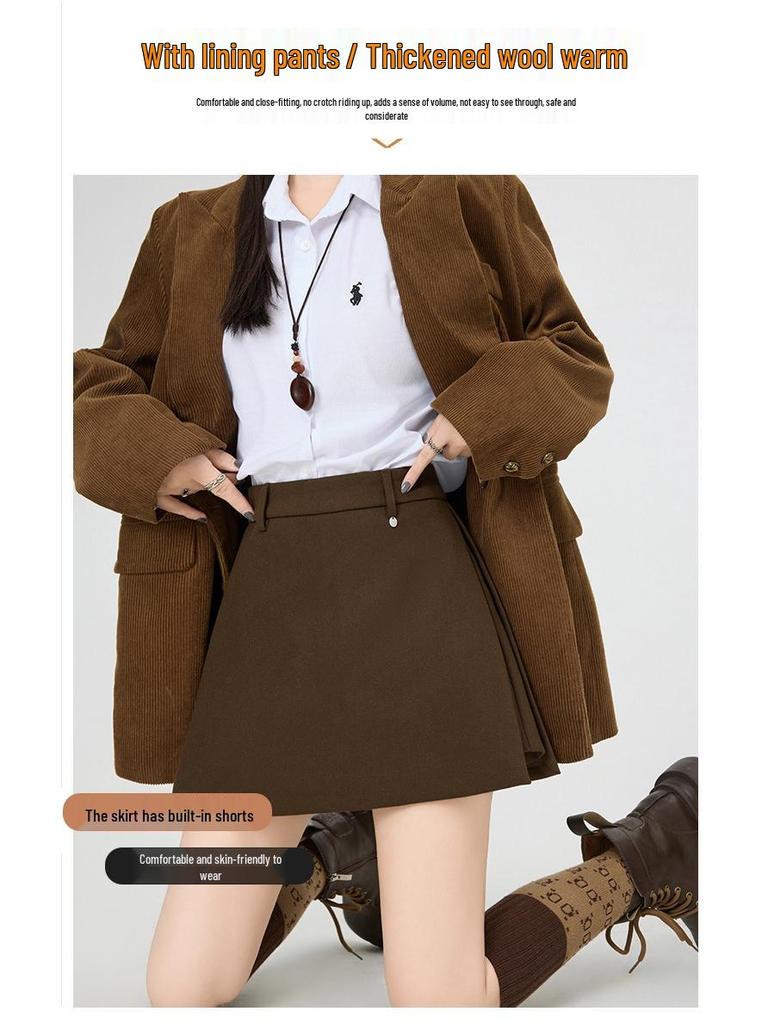 Women's High Waist Gray Wool Blend Skirt Shorts - Autumn/Winter A-line Slit Design, Slimming Hip-Hugging Fit.