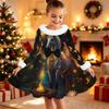 Kids Long Sleeve Christmas Dress, Snowman Print Faux Fur Collar Bow Decor Princess Dresses for Girl Holiday Party Wear