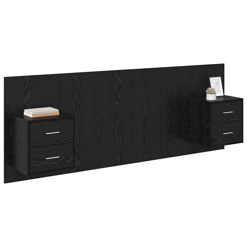 Headboard with Cabinets 3 Pcs Black Oak Effect Particleboard