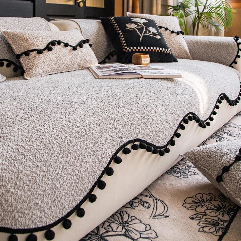 New Special-Shaped Sofa Cushion, High-End Mid-Ancient Style Skirt, Light Luxury Non-Slip Living Room, Straight Row Sofa Seat Cushion