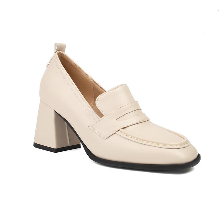 Simple Square Head Thick Heel Single Shoes Spring And Autumn High Heel Large Size Women'S Shoes C24-05