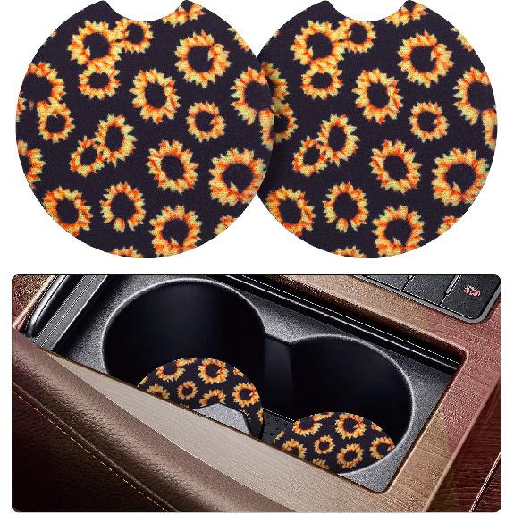 tifanso Car Cup Drink Holder Coaster, 2 Pack Car Coasters for Cup Holders, Cute Vehicle Accessories for Women and Girl (Leopard)