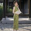 Retro green 1 cheongsam women's stand-up collar jacquard sleeveless long classic slim new Chinese style dress