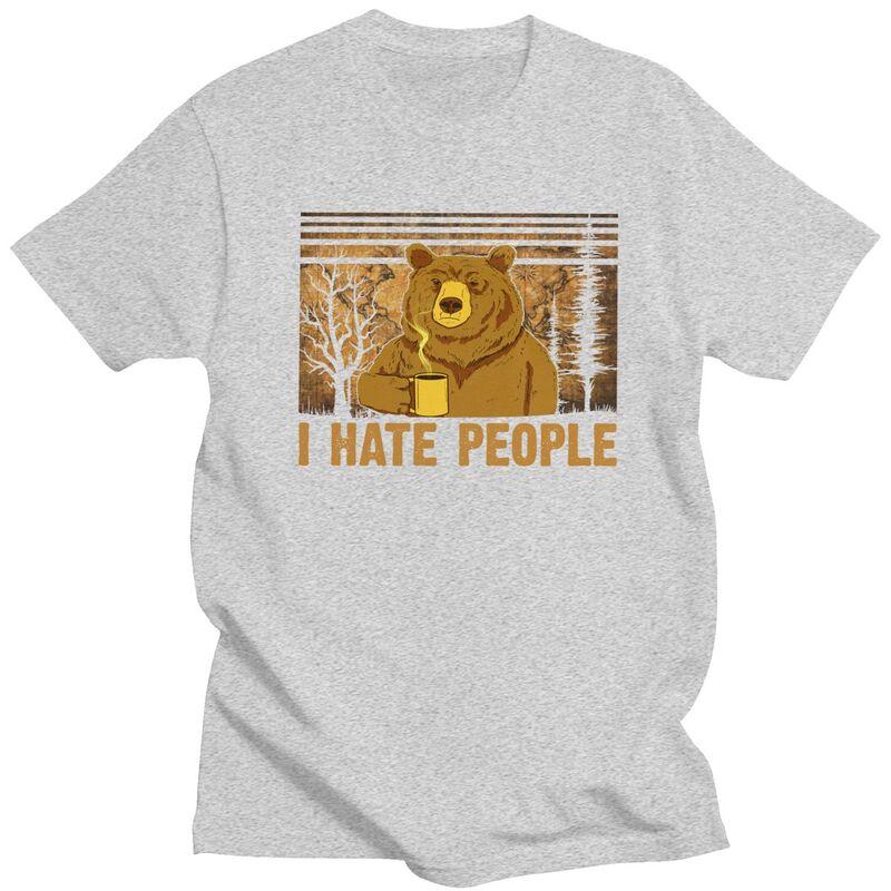 Custom Camping Bear I Hate People T Shirt for Men Pure Cotton Tshirt Leisure Tee Tshirt Clothing Gift