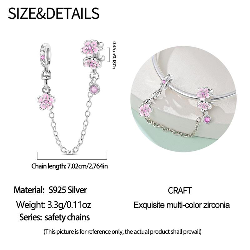 New 925 Silver Flower Safety Chain For Women Fit Bangle Bracelet Jewelry Gift
