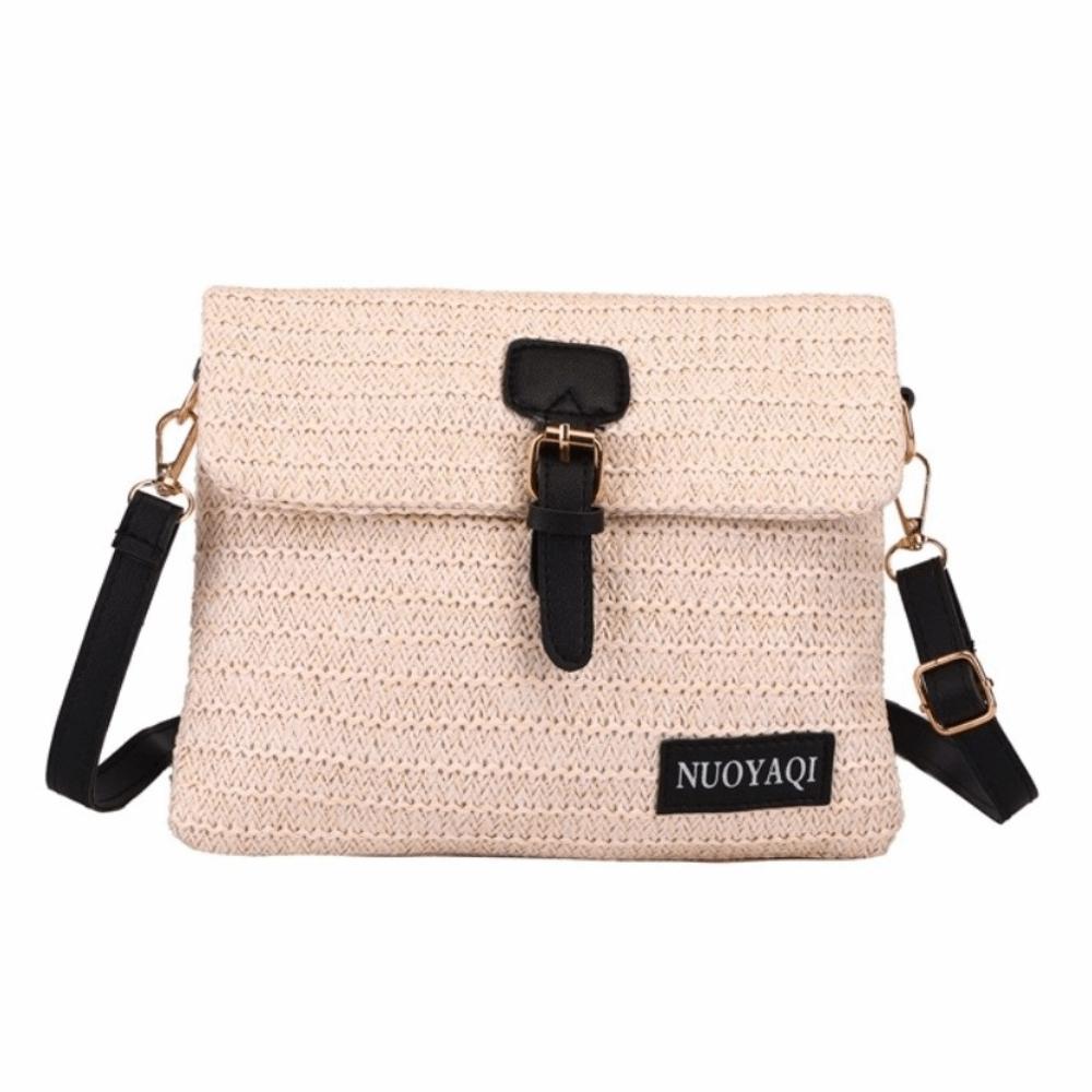 

Versatile Style Straw Women s Bag Woven Adjustable Strap Square Shoulder Bag Beige Khaki Beach Use Crossbody Bags Vacation Use