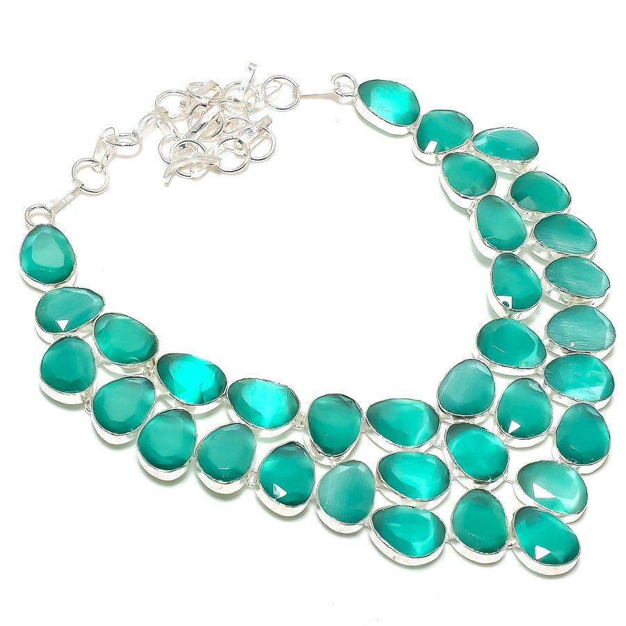 

Натуральный зеленый камень Монализа Ювелирное изделие из стерлингового серебра 925 пробы Ожерелье 18 Z7S09