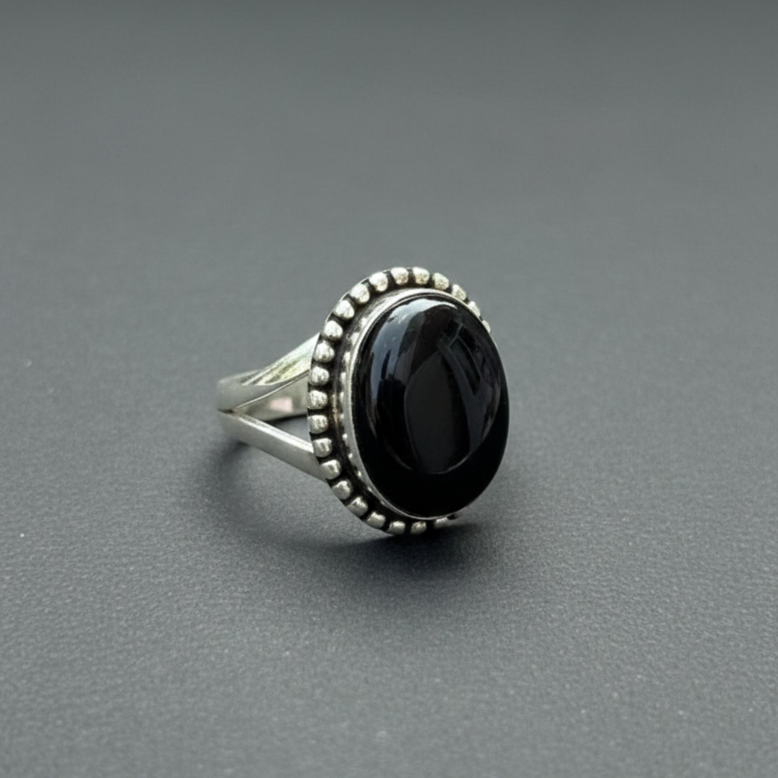 Black Onyx Oval Statement Ring, 925 Sterling Silver Jewelry, Handmade Minimalist Onyx Ring for Women 4