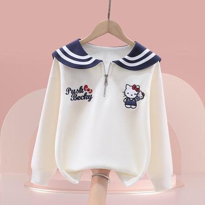 Mädchen Sailor-Kragen Cartoon Sweatshirt - Saisonales Freizeit-Oberteil für Herbst und Winter