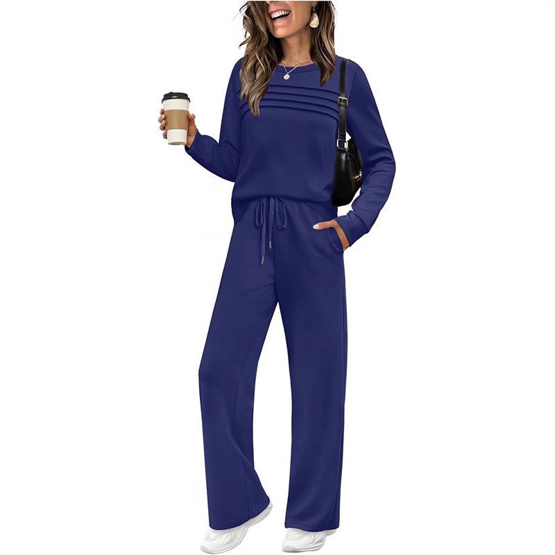 2025 Women's Autumn/Winter Set: Long Sleeve Top & Elastic Waist Wide Leg Pants