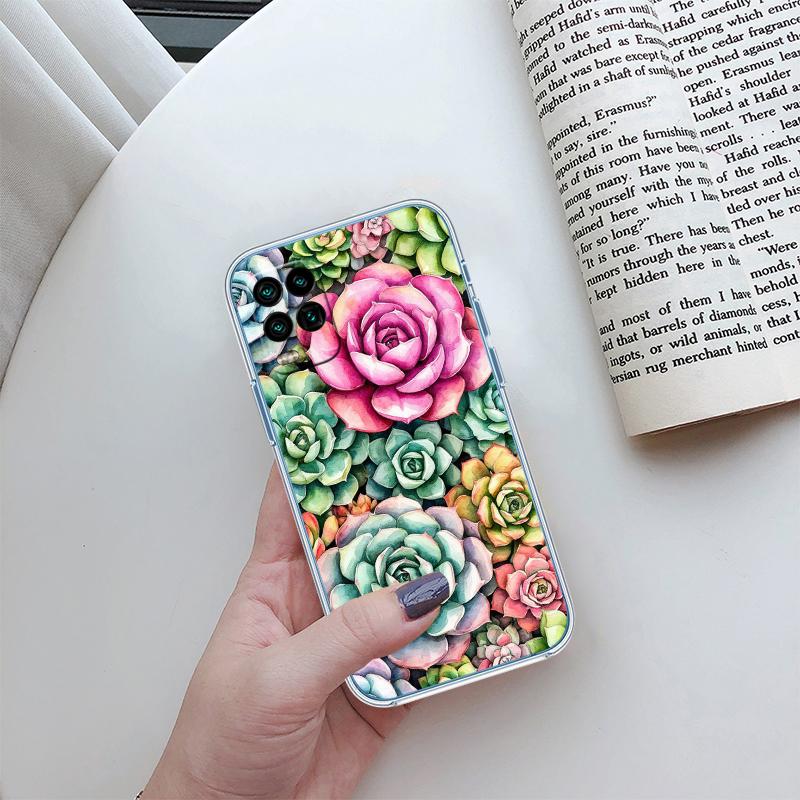 RA33 Watercolour Cacti Succulent Transparent Phone Case for Motorola Moto G7 G8 G9 G84 G85 G73 G24 G15 Z2 Play Power Plus