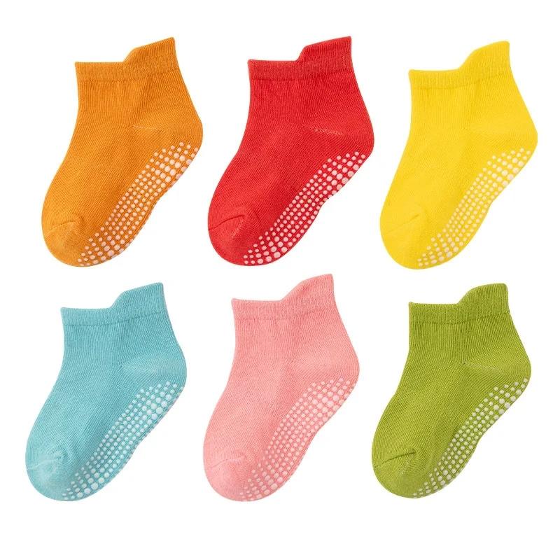 6Pairs/Lot Kids Girls Boys Floor Socks Pure Colour Sport Cotton Children's Anti-slip Casual Boat Socks For Boys 0-7Years Summer