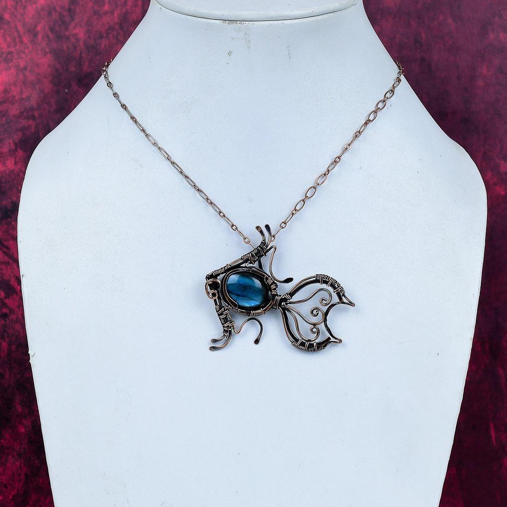 Labradorite Pendant Copper Wire Wrapped Fish Pendant Gemstone Handmade Jewelry