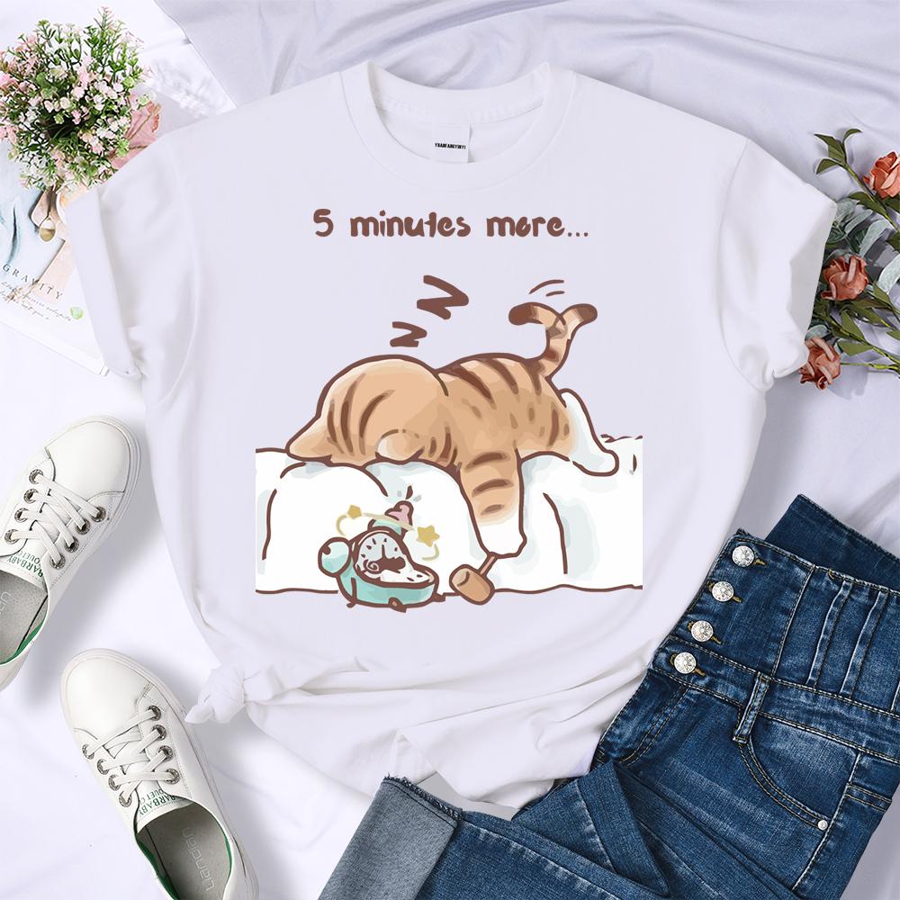 Die Katze, die immer schlafen will Musterdesign Damen T-Shirts Sommer All-Match Kleidung Trendy O-Ausschnitt T-Shirt Y2K Hip Hop Top