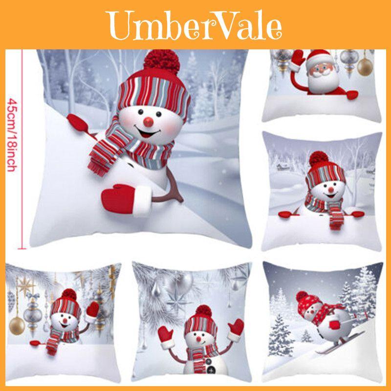 Vibrant 18" Christmas Cushion Cover With Adorable Snowman Santa Claus Design For Home Aesthetics