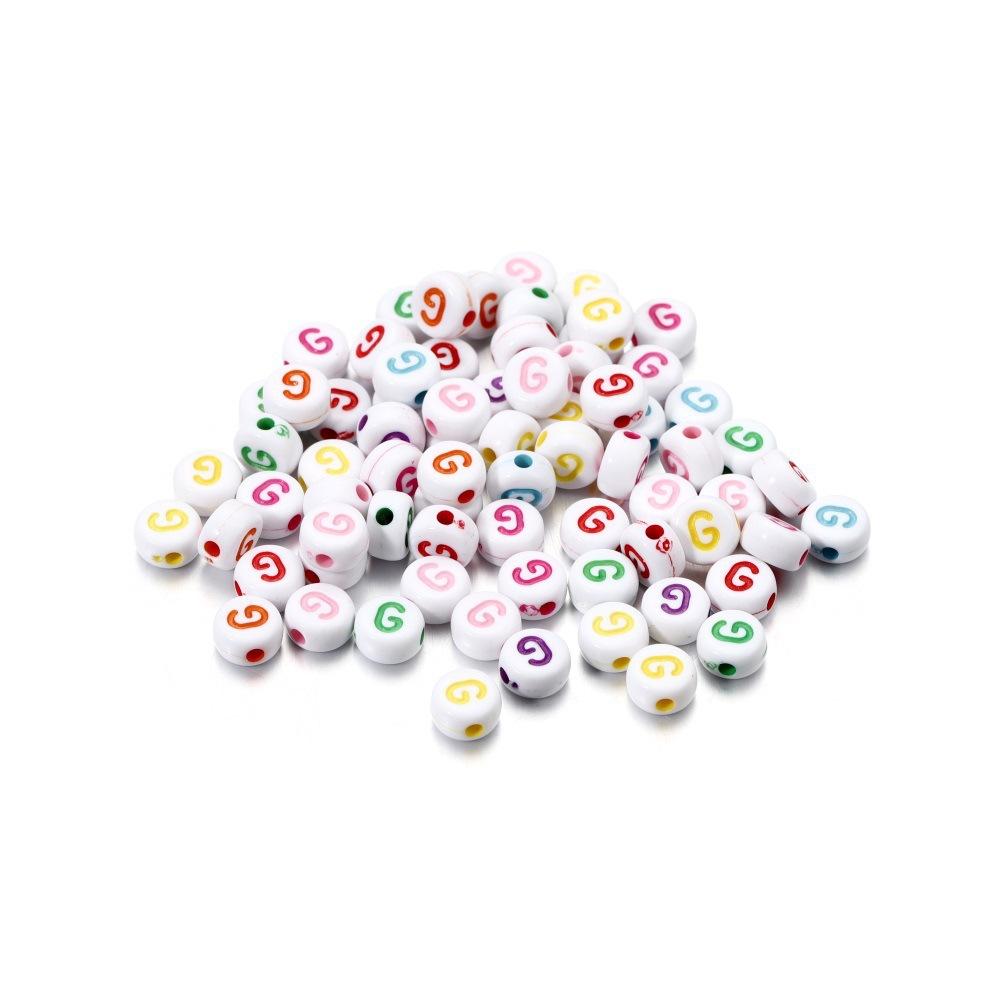 Color Letter Beads On White Background Acrylic English Letter Beads Plastic Round Bracelet Beads 26 Single Letter D