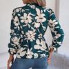 Women Long Sleeve V-Neck Blouse Feather Print Top Spring Autumn Fashion Temperament Shirt