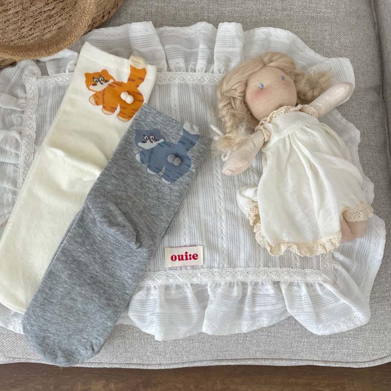 1/2 Paar Cartoon Niedliche Katze Bälle Sportsocken Für Damen Mädchen Sommer Mittelrohrsocken Lustige Cartoon Katze Ding Glocke Ball Socken