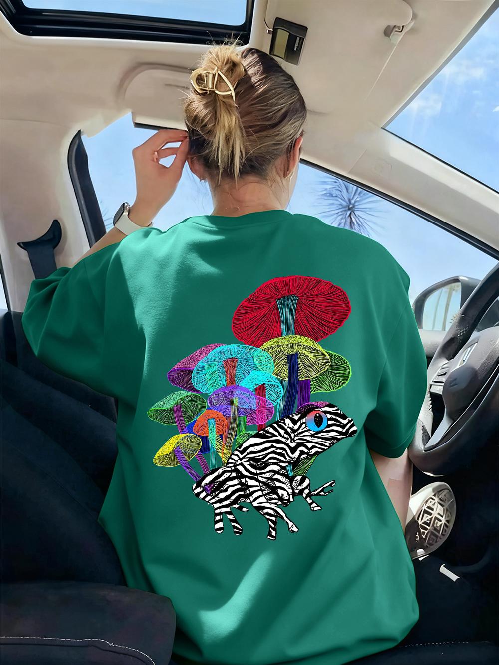 

Frog With Mushrooms Printed TShirt Womens Casual ONeck T Shirts Comfortable Loose Short Sleeve Tops Summer Soft Woman Clothes 4XL