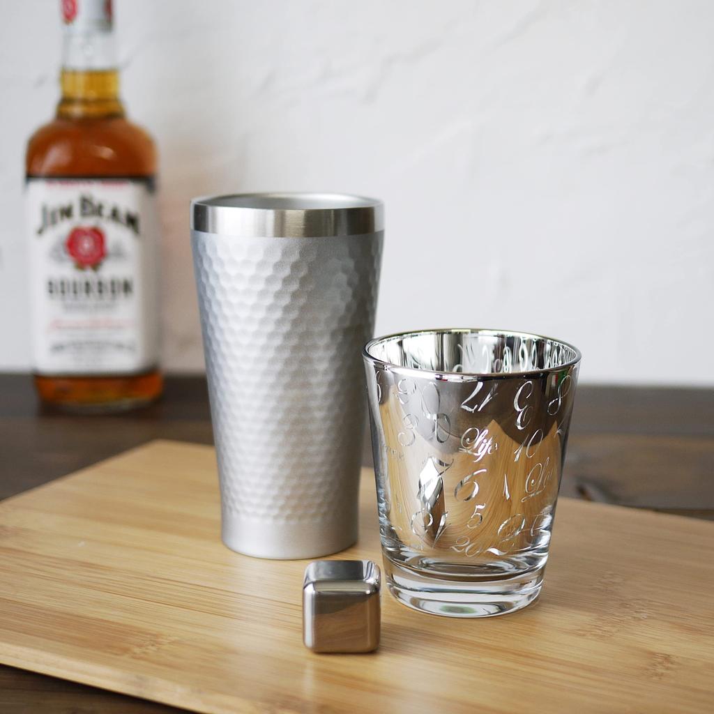 Dolce Duo Day Thermo Tumbler Glass Pair Beer Cup Beer Glass Thermal Insulation Stainless Steel Glass Vacuum Insulated Double Walled Ice Cube Included