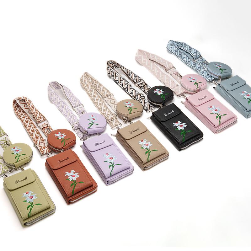 Embroidered Design Single-shoulder Crossbody Bag Multi-functional Mobile Phone Bag Wallet Retro Women's Bag