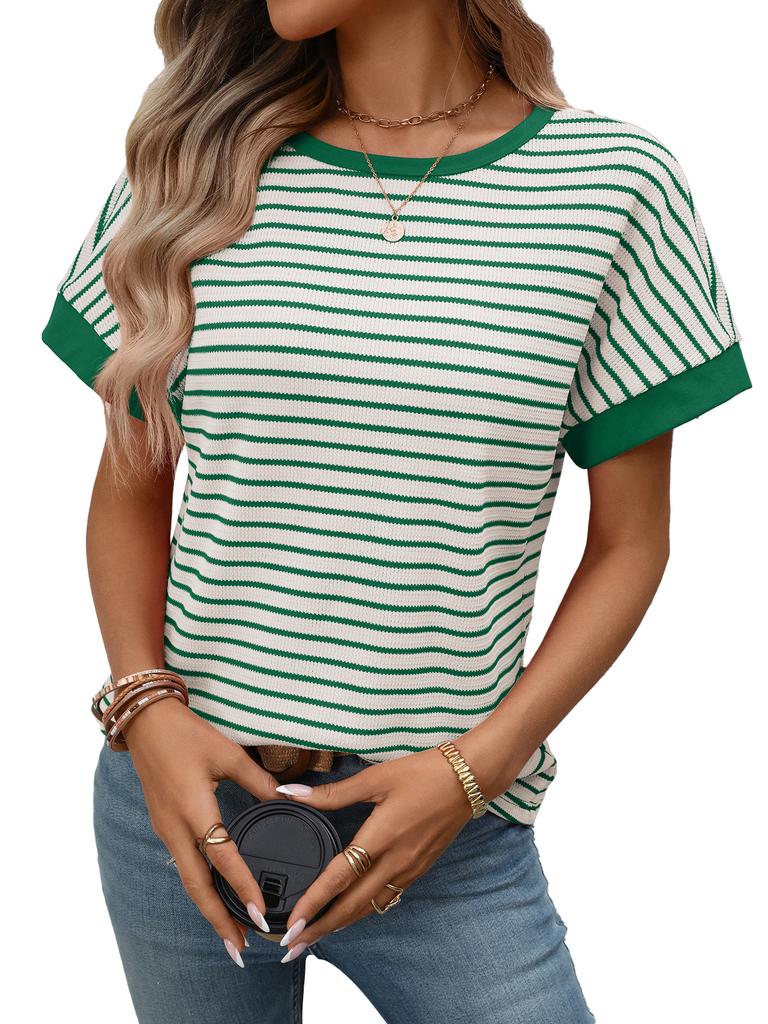 European and American TikTok Summer New Women's Casual Round Neck Splicing Short-sleeved Top T-shirt