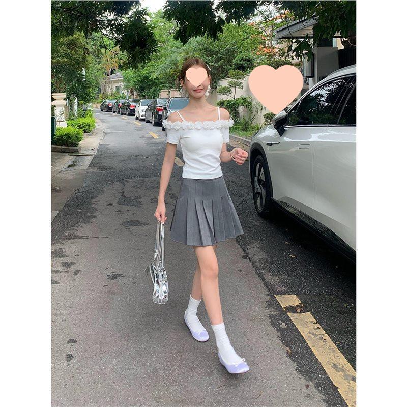 Song Zheng En Navy Blue Pleated A-Line Skirt - Women s Summer Petite Sweet Spicy Style Large