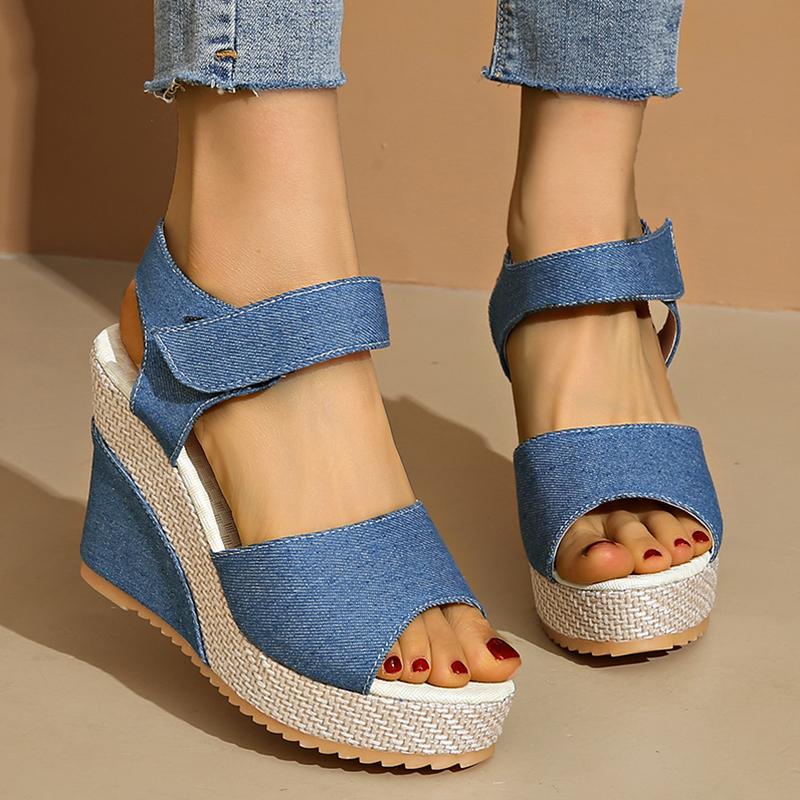 Fashion Fashion Denim Wedge Heeled Sandals Women Summer 2025 Peep Toe Chunky Platform Sandals Woman Thick Sole High Heel Sandalias Mujer