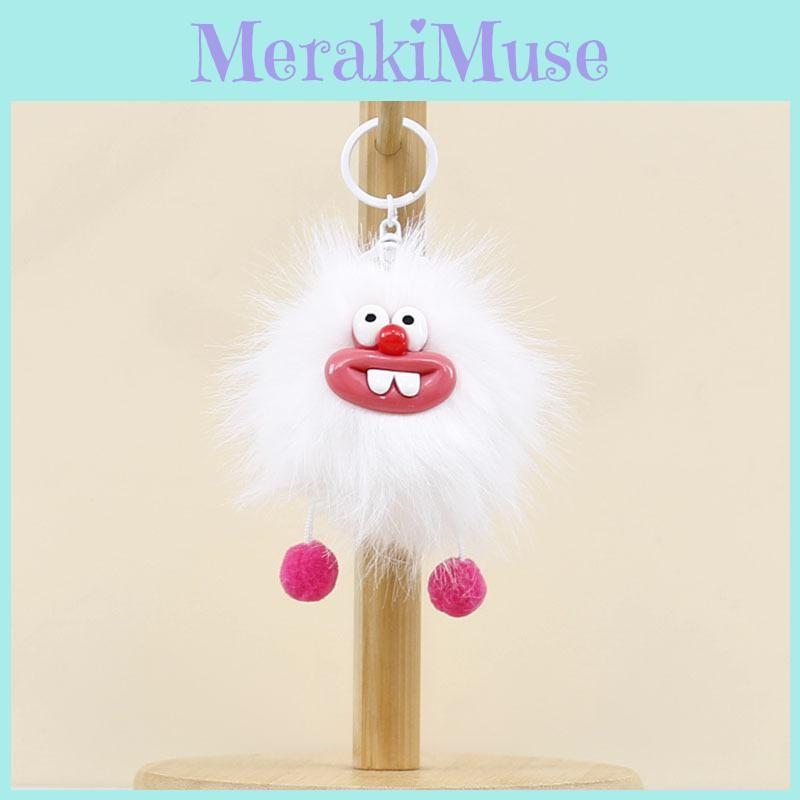 Bucktooth Cute Coal Ball Plush Keychain Backpack Charm Stuffed Gift For Students