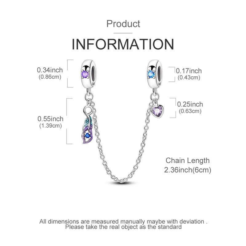 Charm Bead Charms Authentic copper Bluepurple Luck Feathers Safety Chain Compatible With Bracelets Women Jewellery Diy Fine Gift Accessory