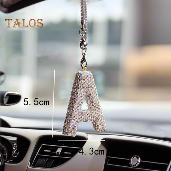 Bling Car Letter Charm Faux Crystal Letter Pendant Car Rear View Mirror Hanging Rhinestone Alphabet Ornament for Car Tree Accessory
