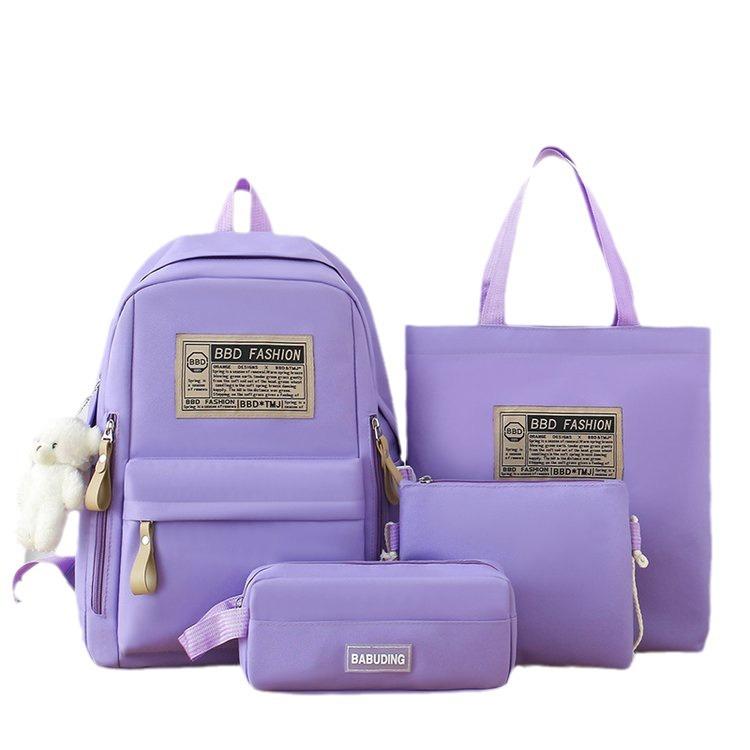 Schoolbag Large Capacity Korean Edition Student School Bag Four-piece Set Fashion Elements Versatile Campus Backpack Handbag Pencil Bag Crossbody