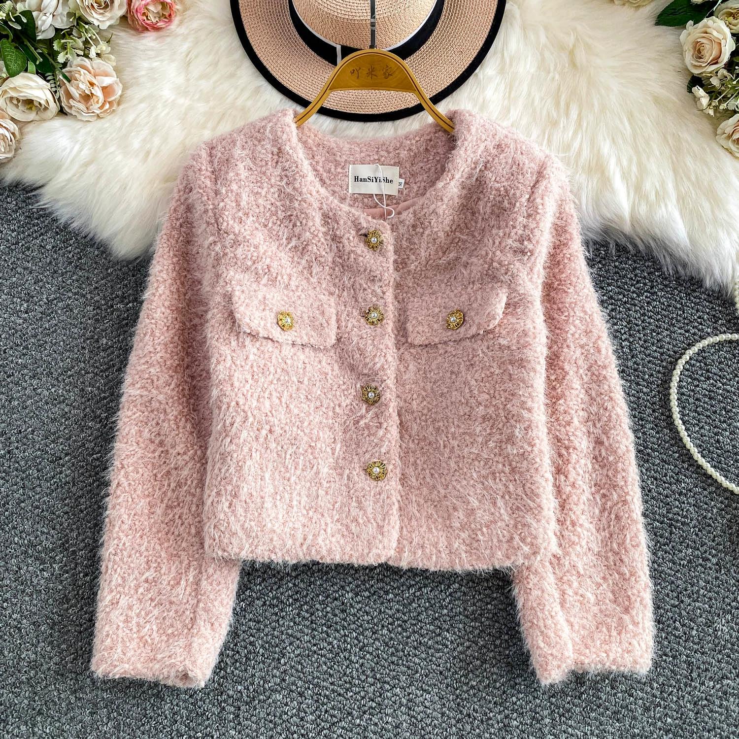 

Осень Зима Женский роскошный Маленький Ароматный Ветер Полный Рукав Однобортный Искусственный Мех Норки Короткая Куртка Пальто M розовый