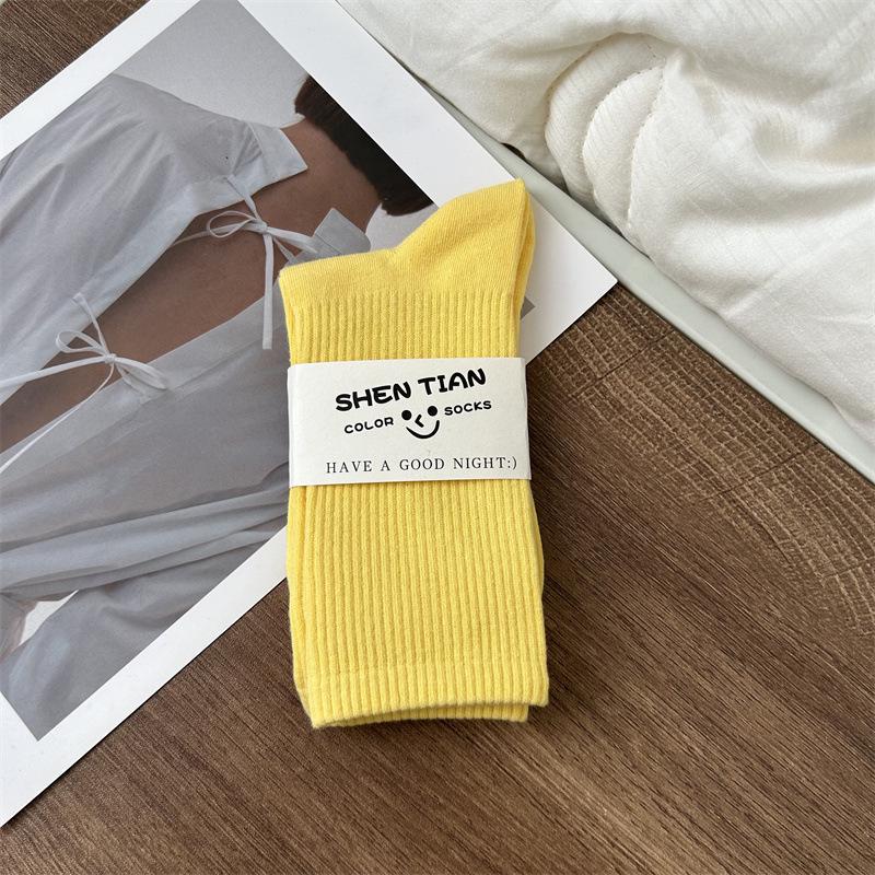 Women's Colorful Mid-Tube Socks In Violet, Orange, Rose, and Red for Modern Dance with Shark Print