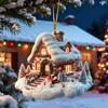 Yousheng Snow Village House Ornament Rustic Log Cabin Hanging Ornament 2D Acrylic Cottage with Snow Scene for Winter Wonderland Xmas Tree Decor