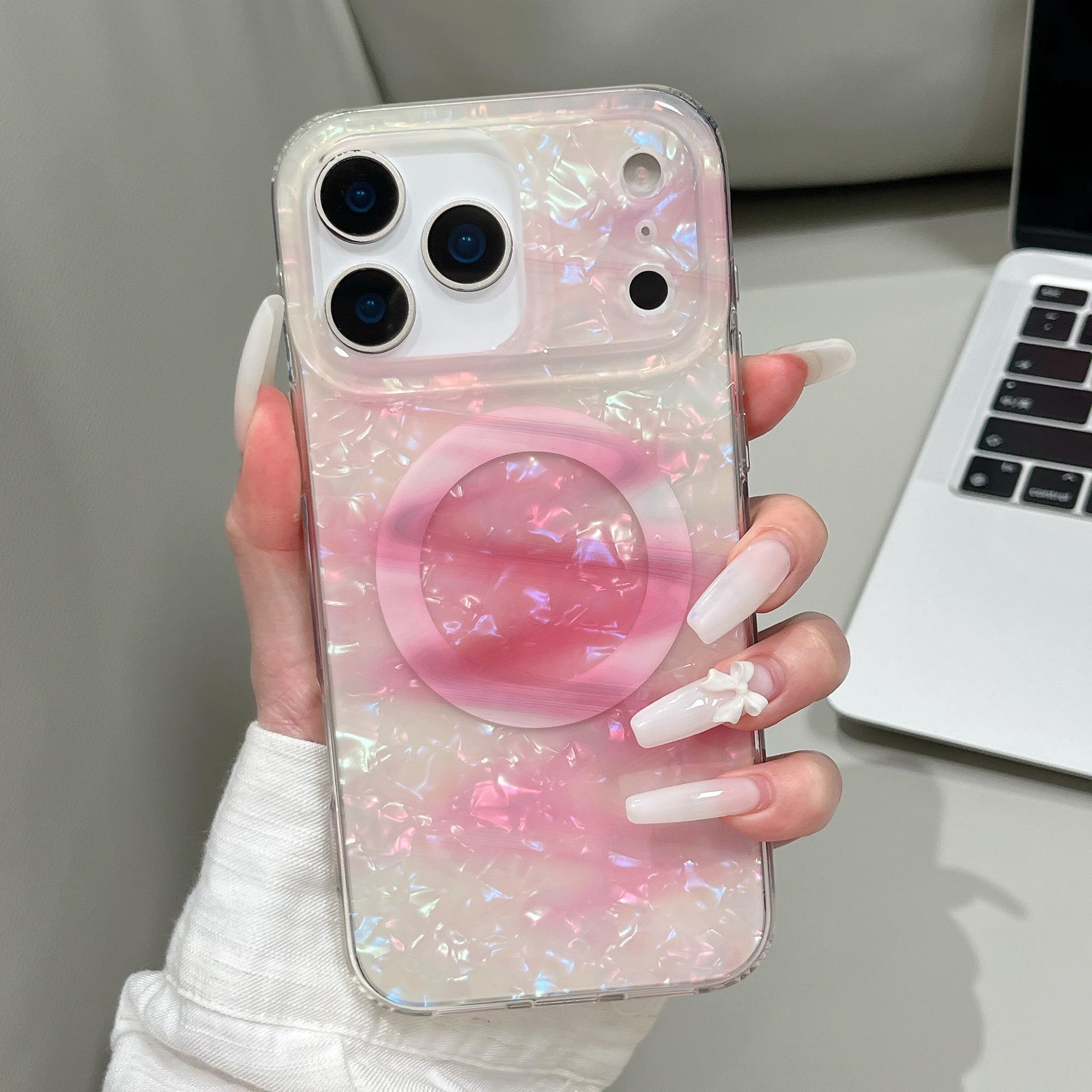 Gradient Shell Pattern Magnetic Case for iPhone 17 Pro Max/Apple 16, Double Layer IMD 16 Pro