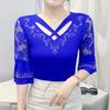 New Summer Sexy V-Neck Hollow Out Hot Diamonds Women's T-Shirt Half Sleeve Fashion Tops Classic Elasticity Mesh Flower Tees
