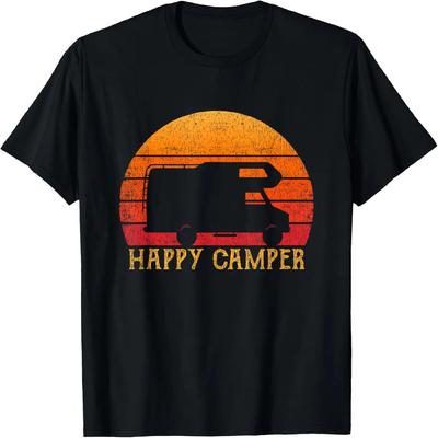 Vintage Happy Camper RV Camping Ανδρική Γυναικεία Ρετρό Μπλούζα