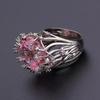 Exaggerated Pink Crystal and Diamond Branch-Shaped Ring for Women