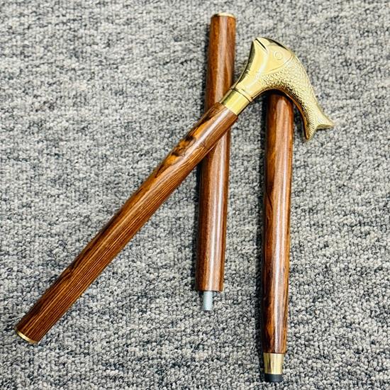 Handle Walking Stick Fish-Brass Cane Wooden Antique Style London Seller Home Decor